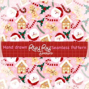 Christmas Seamless Pattern Ginger bread man candy cane Santa Father Christmas Digital Paper Scrapbooking PNG 300 DPI Digital Download fabric