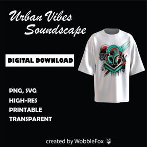 Urban Music Vibes T-Shirt | DJ Grafik Kopfhörer T-Shirt | Pop Art, Abstrakt, Synthwave, Retro Futurismus, Graffiti, künstlerisches T-Shirt