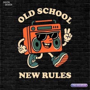 Old School Boombox T-Shirt | 80s Cartoon Tee | Retro Hip Hop Culture Shirt | Cool Cartoon Character Tee | Vintage 90s Music Lover Gift