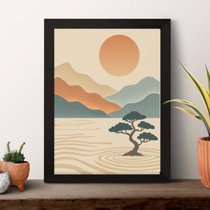 Japandi style landscape wall art PNG