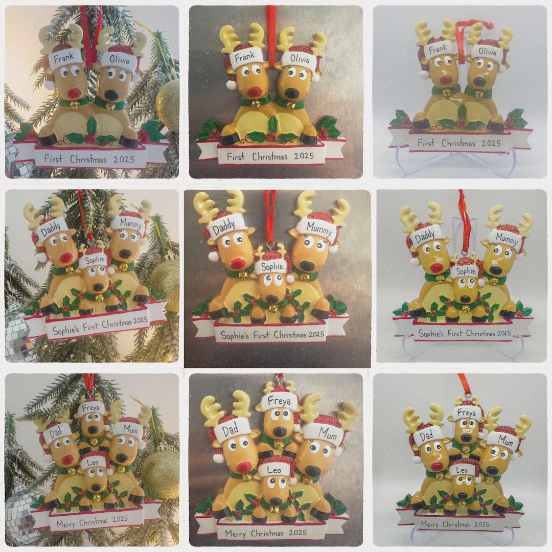 Xmas Tree From Rudolph Personalised Family of 2-3-4 Reindeer Christmas Tree Decoration ...