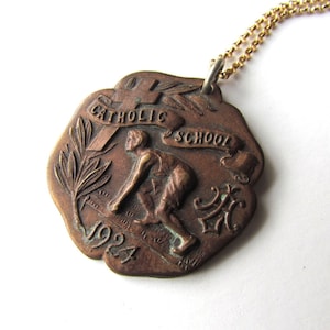 SALE-Antique Running Medal / &quot;Catholic School 1924&quot;