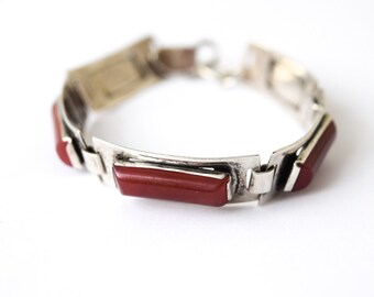 SALE- Antique Art Deco Bracelet With Carnelian Glass Stones c.1920s