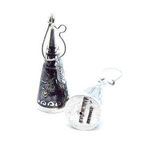 Vintage Siam Niello Enamel Cone Earrings Marked Siam Sterling