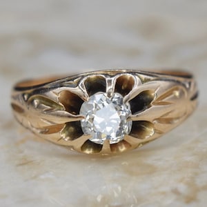 Antique Victorian 14k Gold .50ct Old Mine Cut Diamond c.1880s