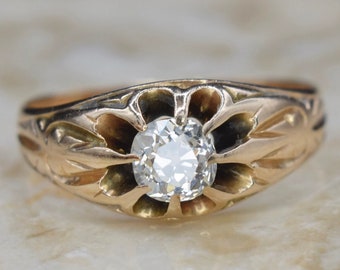 Antiguo anillo victoriano de oro de 14 quilates con diamante talla antigua de 0,50 ct, circa 1880