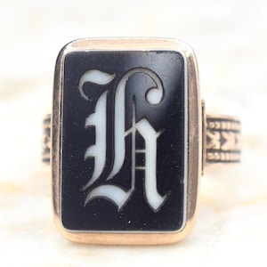 Antique Victorian H Monogram Signet Ring Inscribed Xmas 1882