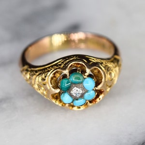 Antique 15k Gold Ring With Turquoise and Rose Cut Diamond Hallmarked Chester 1921