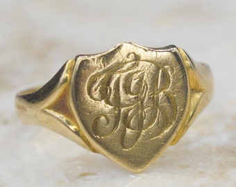 アンティーク 18K ゴールド シグネット リング T.J.B. 英国刻印 1904