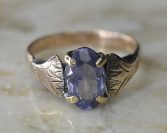 Vintage 14k Gold Lotus Flower Ring with 1.36ct Color Change Sapphire c.1970s