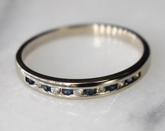 Antique 14k White Gold Sapphire and Diamond Band