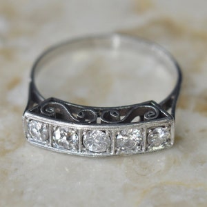 Antique Edwardian 18k White Gold Five Stone Band Ring