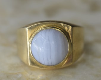 Vintage 18k Gold Lace Agate Ring