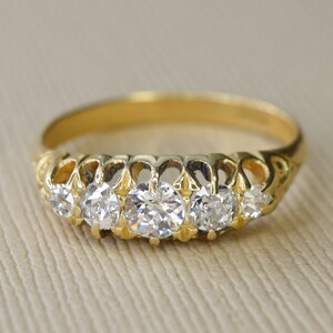 Antique 18k Gold .67 ctw Old European Cut Diamond Five Stone Band c.1900