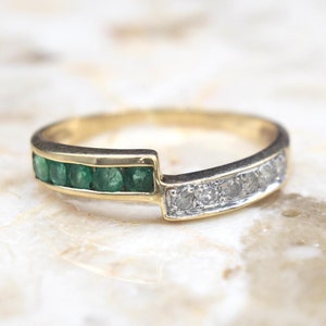 Vintage 14k Gold Diamond and Emerald Band Ring