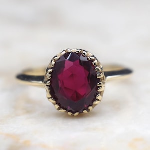 Vintage 14k Gold Lab Ruby Solitaire Ring c.1960s