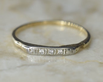 Antique Art Deco 14k White and Yellow Gold Band Ring with Diamonds