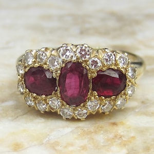 Vintage-Ring aus 14-karätigem Gold mit Rubin und Diamanten, ca. 1940er Jahre