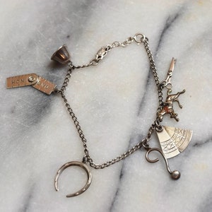 Vintage Sterling Silver Charm Bracelet With Western Cowboy Theme Charms
