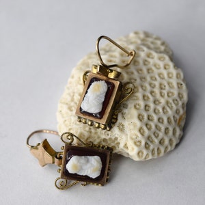 Antique Gold Filled Earrings with Carved Stone Cameo