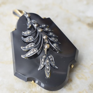 Antique Victorian Onyx Locket 18k Gold with Diamonds and Pearls c.1880s