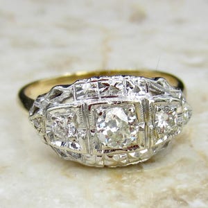 Vintage Art Deco 14k Gold Old European Cut Diamond Ring c.1930s