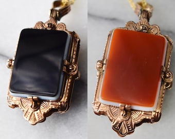 Antique Victorian 14k Gold Locket with Red and Black Agate Original Tin Type Photo