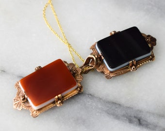 Antique Victorian 14k Gold Locket with Carnelian and Onyx Original Tin Type Photo