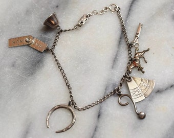 Vintage Sterling Silver Charm Bracelet With Western Cowboy Theme Charms
