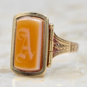 Antique Victorian 14k Gold A Monogram Carnelian Signet Ring