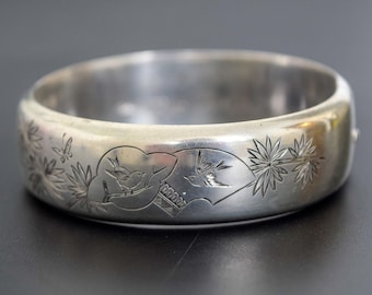 Antique Sterling Silver Bangle Bracelet: Victorian Swallow Bird Design