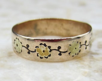 Antique 14k Gold Early Victorian Floral Pattern Band Ring c.1850s