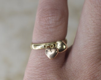 Vintage 14k Puffed Heart Charm Ring c.1960s