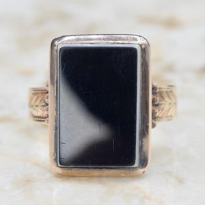 Antique Victorian 14k Gold Onyx Signet Ring Inscribed H.J.B. c.1880s