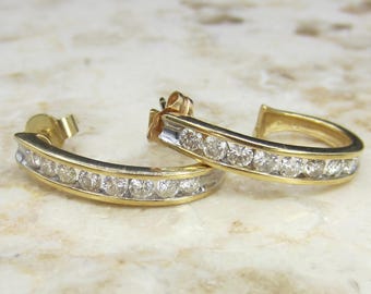 Nachlass 14k Gold 1,60 ct Natural Channel Set Diamant halbe Creolen