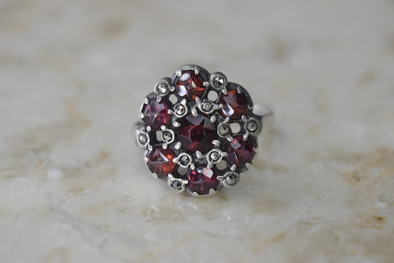 Antique Garnet And Marcasite Silver Ring c.1920s - image 6