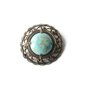 SALE-Antique Turquoise Art Glass Brooch c.1910
