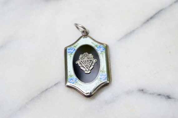 Antique Sterling Silver Guilloche Locket With Sea