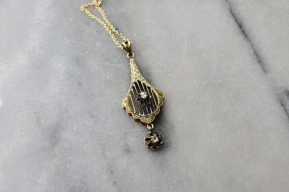 Antique 14k Gold Lavaliere with Old Mine Cut Diam… - image 2