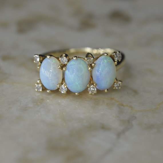 Vintage 14k Gold Opal and Diamond Ring c.1960s - image 1