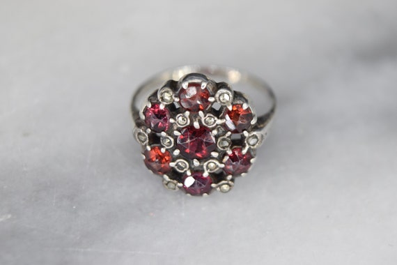 Antique Garnet And Marcasite Silver Ring c.1920s - image 7