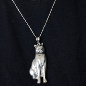 Vintage Sterling Silver Cat Pendant