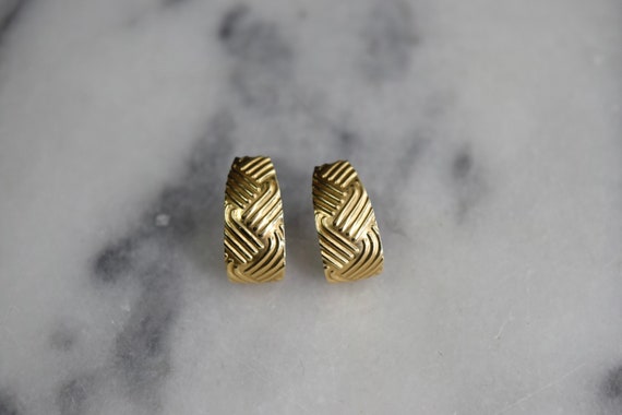 Vintage 14k Gold Textured Earrings c.1980s - image 3