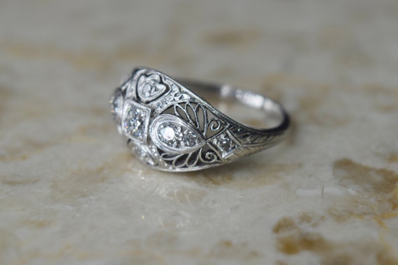 Antique Platinum and Diamond Filigree Ring c.1920s - image 3