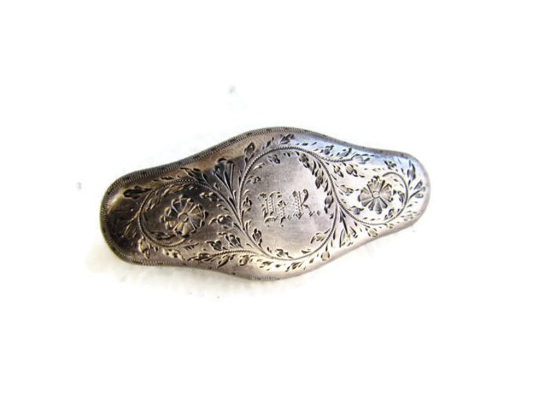 SALE Antieke Victoriaanse Sterling Silver Monogram Broche c.1880s afbeelding 3