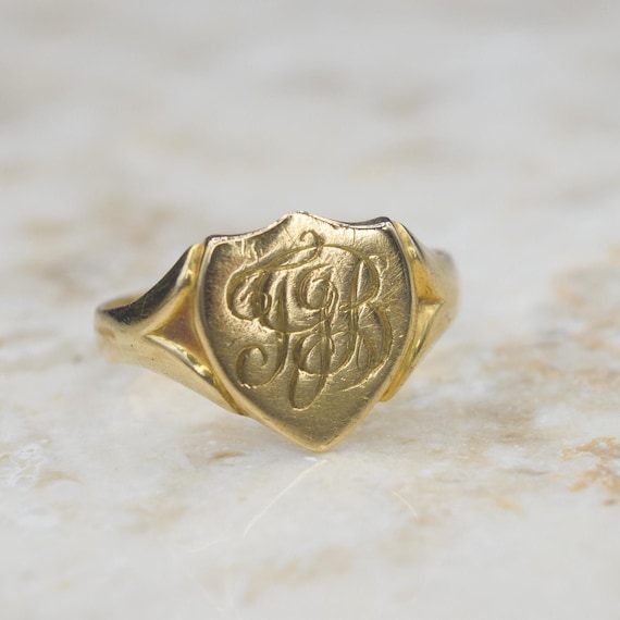 Antique 18k Gold Signet Ring T.J.B. English Hallmarks 1904 - Etsy