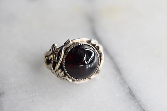 Antique Art Nouveau Garnet Cabochon Ring With Sil… - image 1