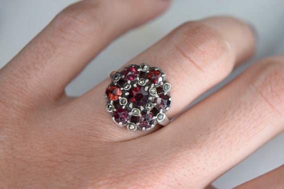 Antique Garnet And Marcasite Silver Ring c.1920s - image 8