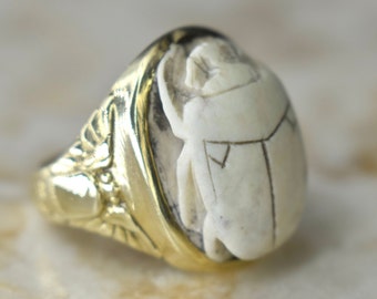 Antique 18k Gold Egyptian Revival Scarab Ring c.1890s