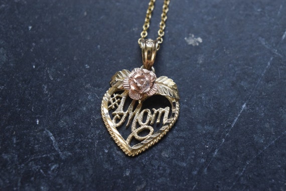 Vintage 14k Gold #1 Mom Heart Charm With Pink Rose - image 5